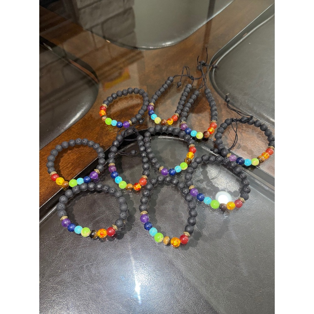 7 Chakra Lava Rock Healing Bracelet set of 10